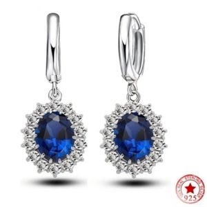 Swarovski Elements 925 Sterling Silver Blue Sapphire Diana Drop Earrings NEW